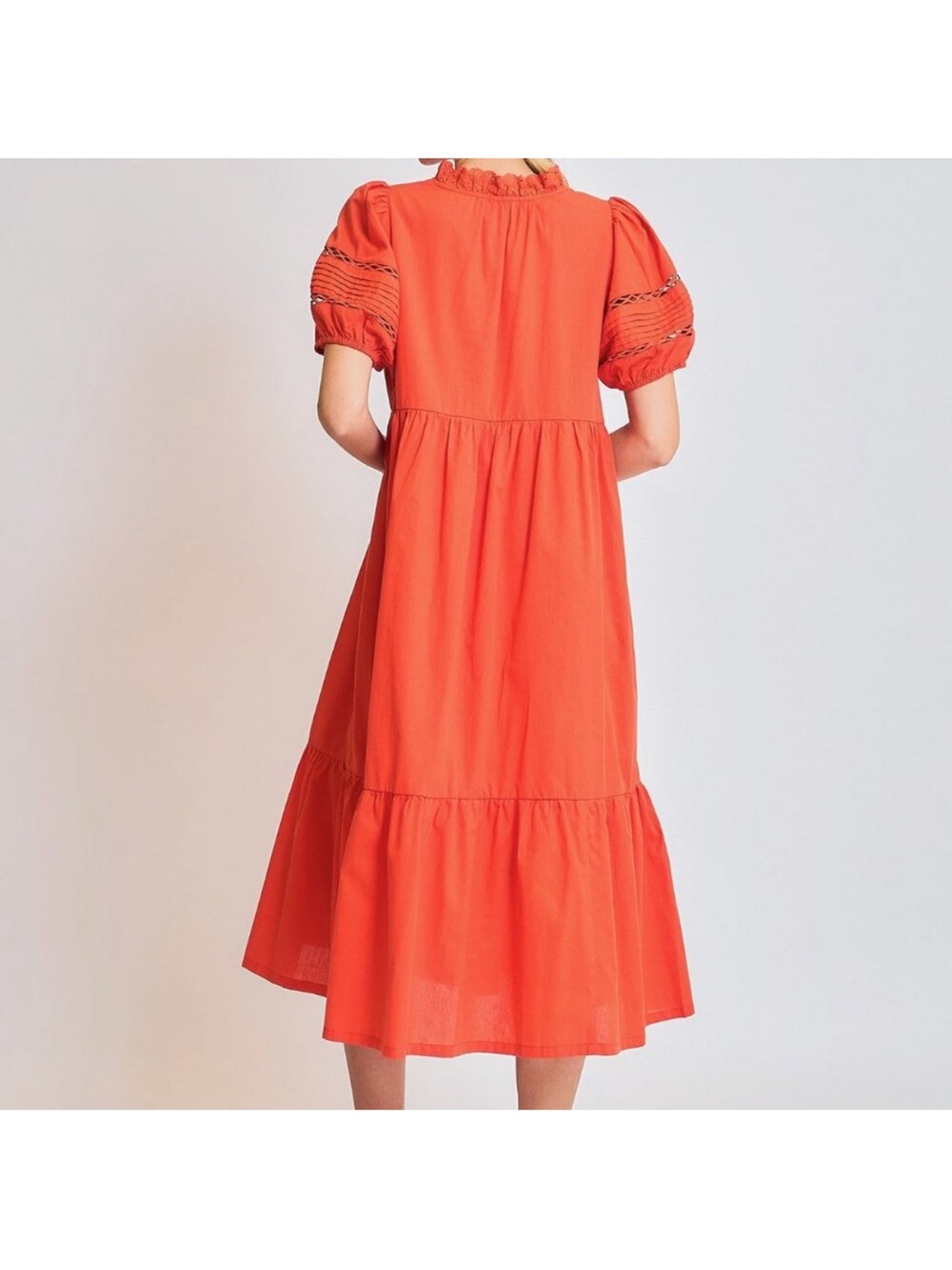 Umgee Short Sleeve Lace-Trim Ruffled Midi Dress - Picture 3 of 5